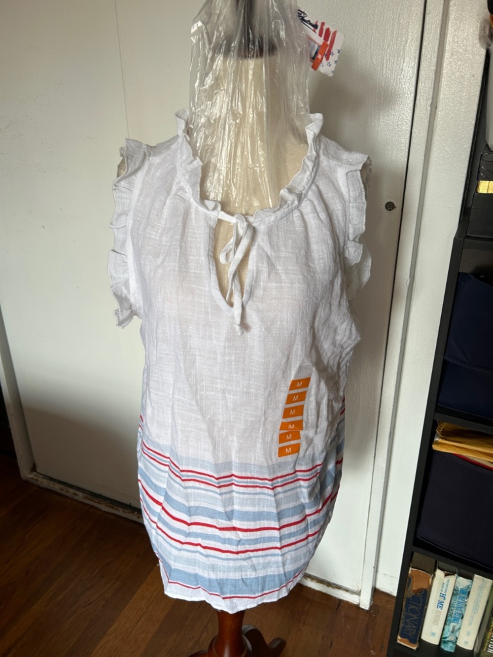Feeling festive  Linen-Blend Ruffle Sleeve Stripes size medium nwt